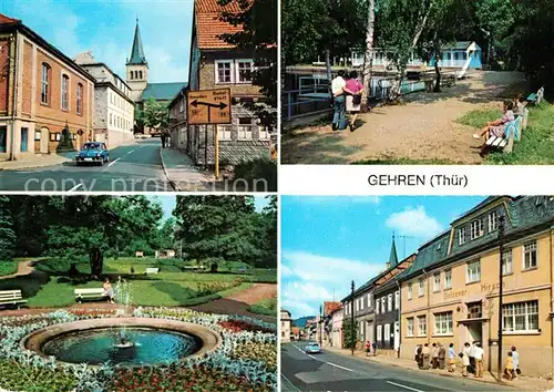 AK / Ansichtskarte Gehren Thueringen Dimitroffstrasse Am Badeteich Stadtpark Untere Marktstrasse Kat. Gehren Thueringen