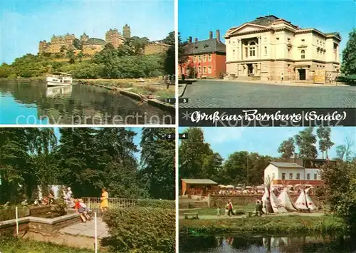 AK / Ansichtskarte Bernburg Saale Schlossblick Kaffeegarten Paradies Goldfischteich Carl Maria von Weber Theater HO Eiscafe Baerenburg Kat. Bernburg