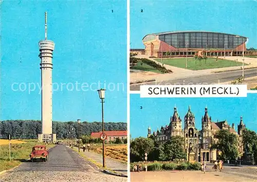 AK / Ansichtskarte Schwerin Mecklenburg Fernsehturm Sporthalle Schloss Kat. Schwerin