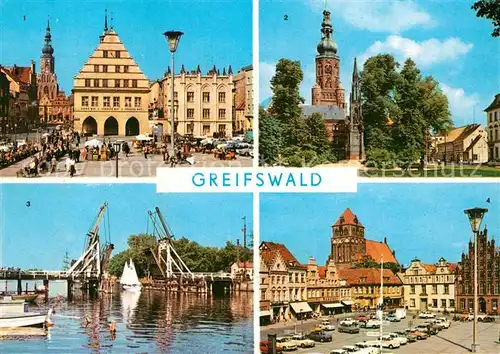 AK / Ansichtskarte Greifswald Rathaus Nikolaidom Wiecker Bruecke PdF
