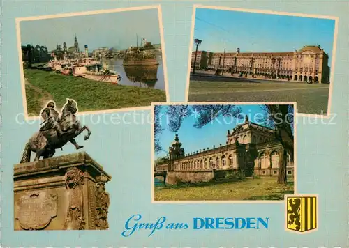 AK / Ansichtskarte Dresden Dampferanlegestelle Zwinger Reiterdenkmal Kat. Dresden Elbe