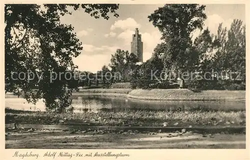 AK / Ansichtskarte Magdeburg Adolf Mittag See mit Ausstellungsturm Kat. Magdeburg