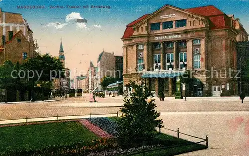 AK / Ansichtskarte Magdeburg Zentral Theater mit Breiteweg Kat. Magdeburg