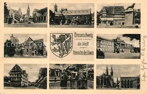 AK / Ansichtskarte Braunschweig Burg Dankwarderode Dom Alte Waage Burgplatz Loewe Skulptur Till Eulenspiegel Brunnen Schloss Markt Rathaus Wappen Kat. Braunschweig