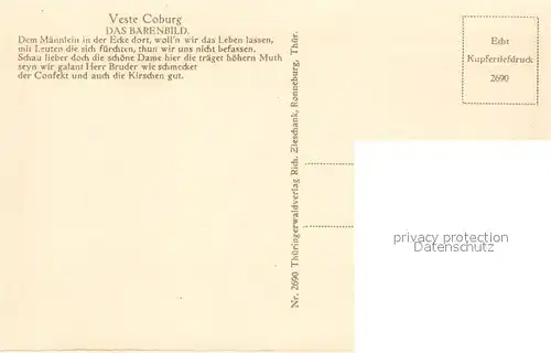 AK / Ansichtskarte Coburg Baerenbild in der Veste Kupfertiefdruck Kat. Coburg