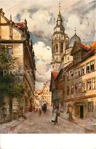 AK / Ansichtskarte Coburg Gymnasiumsgasse mit Moritzkirche Original Aquarell O. Wiegk Kuenstlerkarte Kat. Coburg