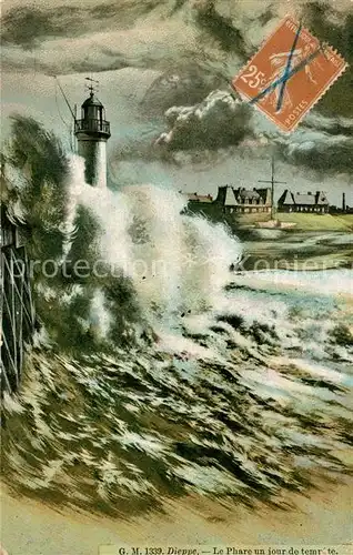 AK / Ansichtskarte Dieppe Seine Maritime Le Phare un jour de tempete Dessin Kuenstlerkarte Kat. Dieppe