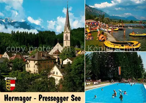 AK / Ansichtskarte Hermagor Kaernten Pfarrkirche Gartnerkofel Waldbad Radnig Hermagor  Kat. Hermagor Pressegger See