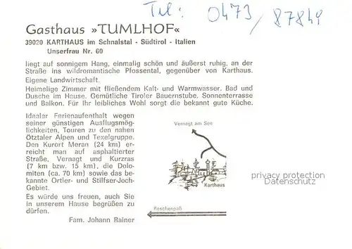 AK / Ansichtskarte Karthaus Schnalstal Vinschgau Gasthaus Tumlhof Kat. 