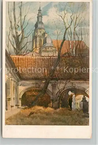 AK / Ansichtskarte Coburg Blick vom Salvatorfriedhof nach der Moritzkirche Wiegk Kuenstlerkarte Kat. Coburg