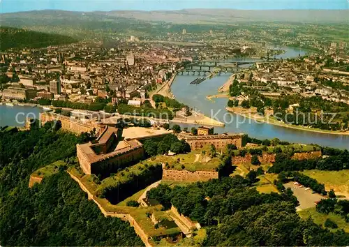 AK / Ansichtskarte Koblenz Rhein Fliegeraufnahme Festung Ehrenbreitstein Deutsches Eck Kat. Koblenz