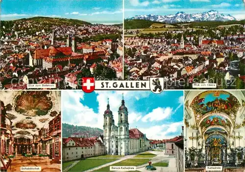 AK / Ansichtskarte St Gallen SG Panorama Saentis Stiftsbibliothek Barock Kathedrale  Kat. St Gallen