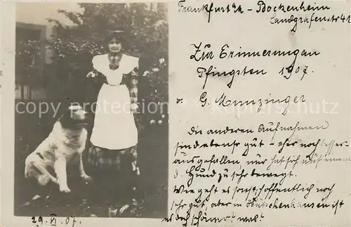 AK / Ansichtskarte Bockenheim Frankfurt Main Junge Frau mit Hund Erinnerungskarte Pfingsten 1907 G. Munzinger Kat. Frankfurt am Main