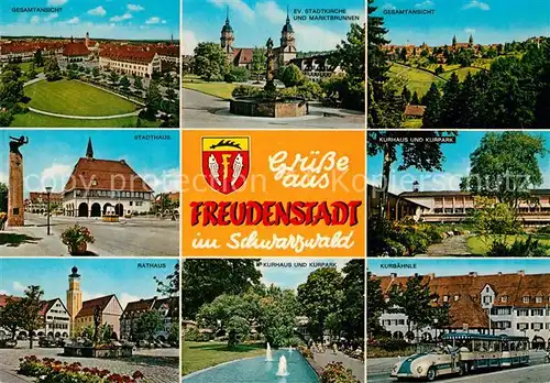 AK / Ansichtskarte Freudenstadt Gesamtansicht Ev Stadtkirche Stadthaus Kurhaus Kurpark Rathaus Kurbaehnle Kat. Freudenstadt