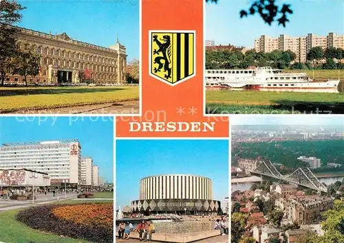 AK / Ansichtskarte Dresden Bezirksgericht Kaethe Kollwitz Ufer Prager Str Filmtheater Prager Str Blaues Wunder Kat. Dresden Elbe