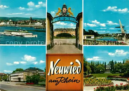 AK / Ansichtskarte Neuwied Rhein Fahrgastschiff Schloss Schwimmbad Kurpark Kat. Neuwied