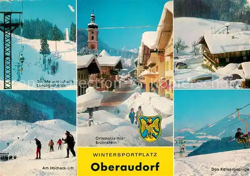 AK / Ansichtskarte Oberaudorf Sprungschanze Ortsmotiv mit Bruennstein Hocheck Lift Kaisergebirge Kat. Oberaudorf