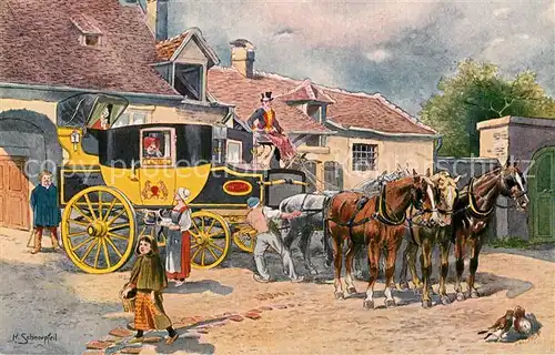 AK / Ansichtskarte Postkutsche Kuenstlerkarte K. Schnorpfeil Franzoesische Eilpost im Jahre 1840 Kat. Post