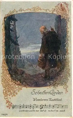 AK / Ansichtskarte Liederkarte Schubert Wanderers Nachtlied Kuenstlerkarte O. Elsner  Kat. Musik