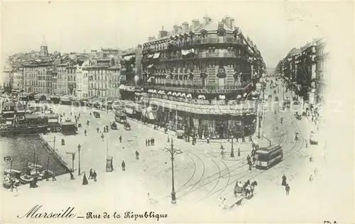 AK / Ansichtskarte Strassenbahn Marseille Rue de la Republique  Kat. Strassenbahn