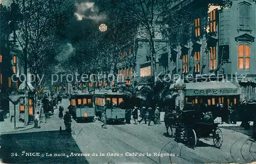 AK / Ansichtskarte Nice Alpes Maritimes Avenue de la Gare Cafe de la Regenee la nuit au clair de lune Kat. Nice