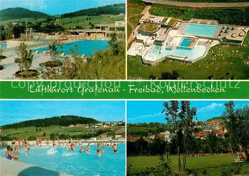 AK / Ansichtskarte Grafenau Niederbayern Freibad Fliegeraufnahme Wellenbecken Ortsblick Kat. Grafenau