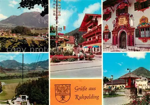 AK / Ansichtskarte Ruhpolding Panorama Maibaum Dorfbrunnen Rathaus Rauschberghaus Kat. Ruhpolding