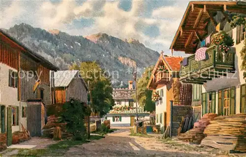 AK / Ansichtskarte Oberammergau Untere Dorfstrasse Kuenstlerkarte von V. Marschall Kat. Oberammergau
