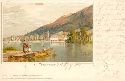 AK / Ansichtskarte Tegernsee Bootssteg am See Kuenstlerkarte Kat. Tegernsee