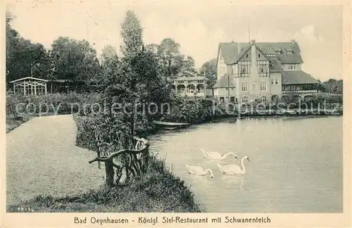 AK / Ansichtskarte Bad Oeynhausen Koenigl. Siel Restaurant mit Schwanenteich Kat. Bad Oeynhausen