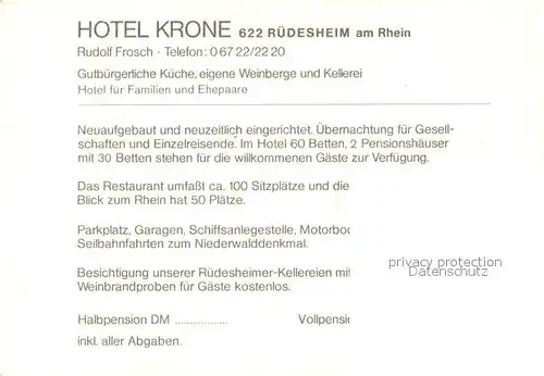 AK / Ansichtskarte Ruedesheim Rhein Hotel Krone Uferstrasse Kat. Ruedesheim am Rhein