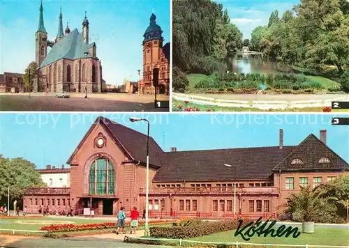 AK / Ansichtskarte Koethen Anhalt Marktplatz St Jakobskirche Rathaus Hubertusteich Bahnhof Kat. Coethen