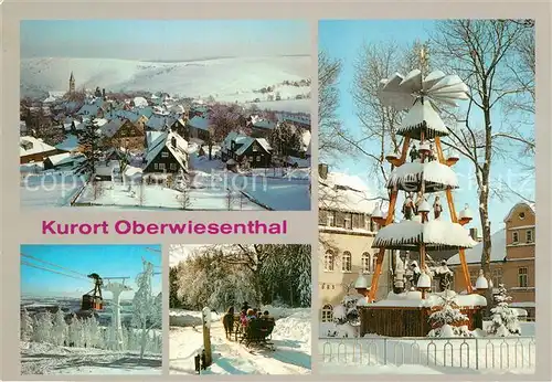 AK / Ansichtskarte Oberwiesenthal Erzgebirge Panorama Seilbahn Pferdeschlitten Kat. Oberwiesenthal