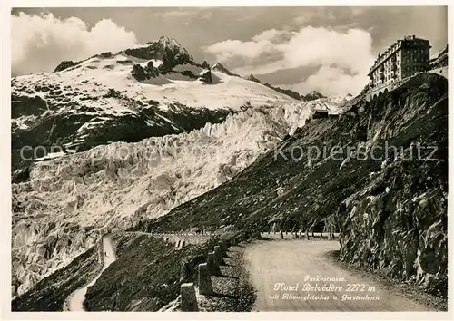 AK / Ansichtskarte Furkastrasse Hotel Belvedere mit Rhonegletscher und Gerstenhorn Kat. Furka