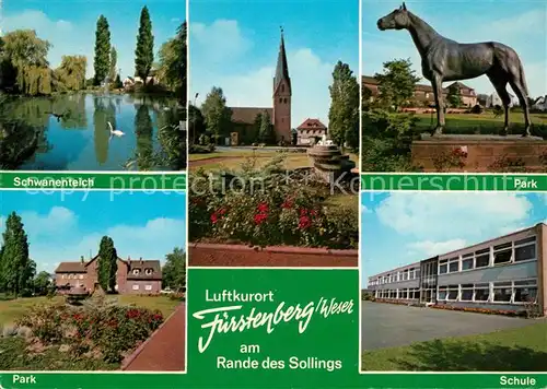 AK / Ansichtskarte Fuerstenberg Weser Schwanenteich Kirche Park Schule Kat. Fuerstenberg