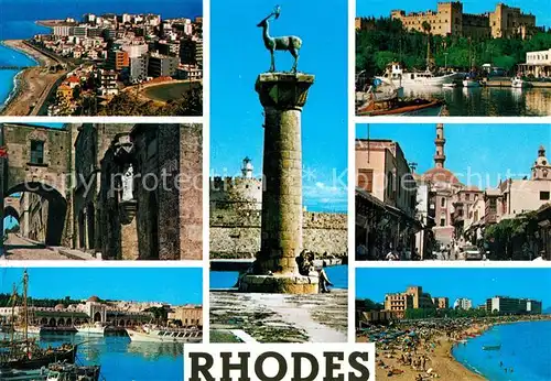 AK / Ansichtskarte Rhodos Rhodes aegaeis Teilansichten Hafen Saeule Schloss Strand Kat. 