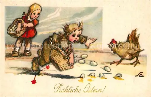 AK / Ansichtskarte Ostern Easter Paques Kinder Hahn Eier  Kat. Greetings