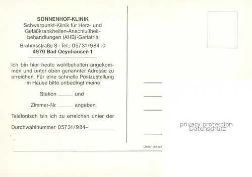 AK / Ansichtskarte Bad Oeynhausen Sonnenhof Klinik Kat. Bad Oeynhausen