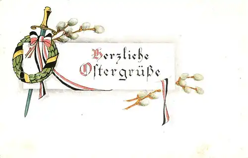 AK / Ansichtskarte Schwarz Weiss Rot Ostern Weidenkaetzchen Schwert  Kat. Heraldik