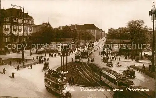 AK / Ansichtskarte Strassenbahn Berlin Potsdamerplatz Verkehrsturm Palast Hotel  Kat. Strassenbahn