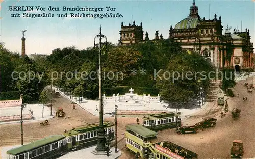 AK / Ansichtskarte Strassenbahn Berlin Siegessaeule Reichstagsgebaeude  Kat. Strassenbahn
