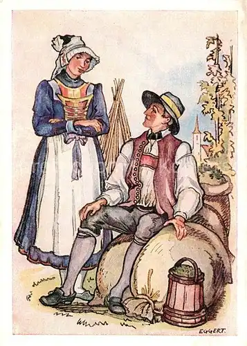 AK / Ansichtskarte Trachten Bayern Holledau um 1830 Kuenstlerkarte Eggert  Kat. Trachten