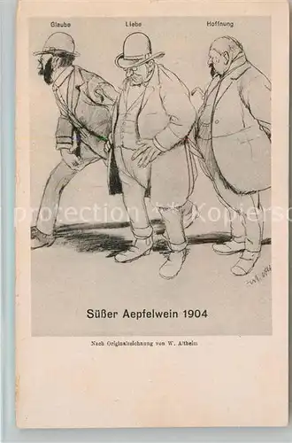AK / Ansichtskarte Eschersheim Wirtschaft zum Bahnhof Suesser aepfelwein 1904 Originalzeichnung W. Altheim Kuenstlerkarte Kat. Frankfurt am Main
