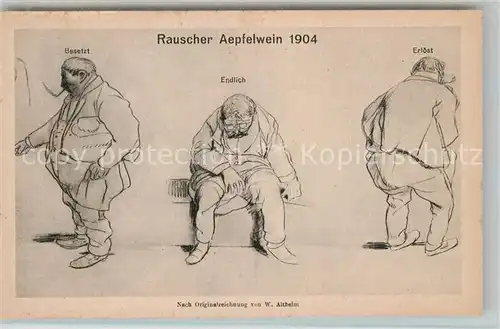 AK / Ansichtskarte Eschersheim Rauscher aepfelwein 1904 Wirtschaft zum Bahnhof Originalzeichnung W. Altheim Kuenstlerkarte Kat. Frankfurt am Main