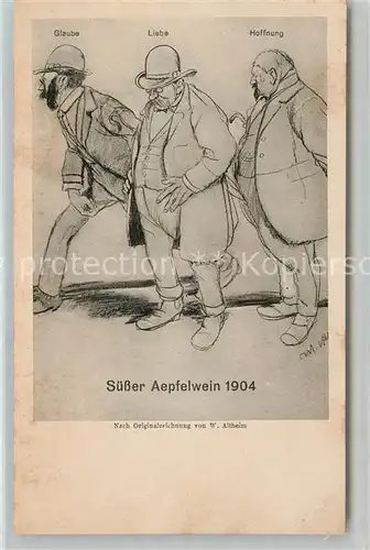 AK / Ansichtskarte Eschersheim Suesser aepfelwein 1904 Wirtschaft zum Bahnhof Originalzeichnung W. Altheim Kuenstlerkarte Kat. Frankfurt am Main