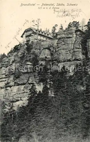 AK / Ansichtskarte Polenztal Brandhotel Felsen Elbsandsteingebirge Kat. Hohnstein