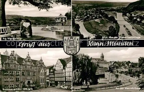 AK / Ansichtskarte Hann. Muenden Weserstein Werrabruecke Rathaus  Kat. Hann. Muenden