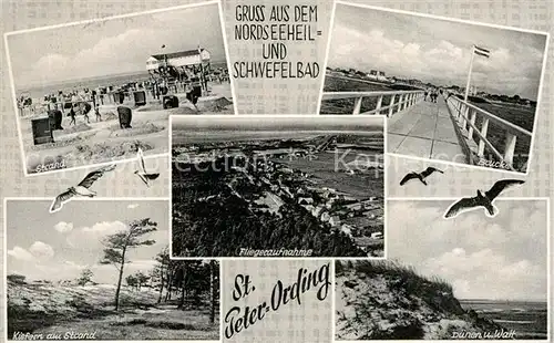 AK / Ansichtskarte St Peter Ording Bruecke Strand Fliegeraufnahme Kat. Sankt Peter Ording