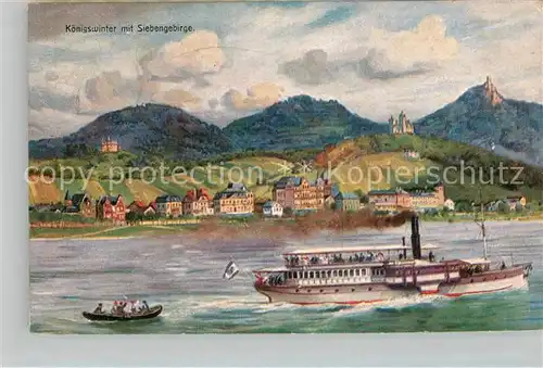 AK / Ansichtskarte Dampfer Seitenrad Koenigswinter Siebengebirge Kuenstlerkarte Kat. Schiffe