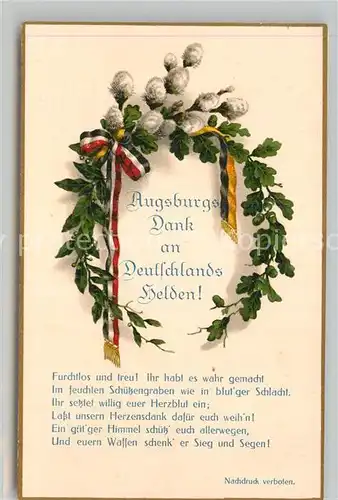 AK / Ansichtskarte Schwarz Weiss Rot Augsburg Danktag Litho Weidenkaetzchen  Kat. Heraldik